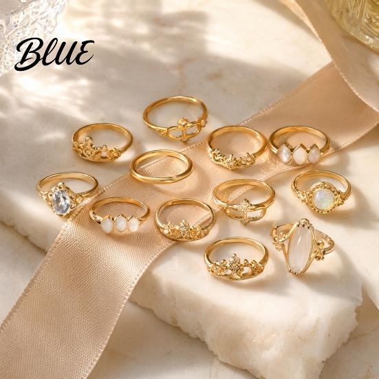 Colored Shell Inlay Rings 14Pcs/Set Women Ring Set Multi-Size Hollow