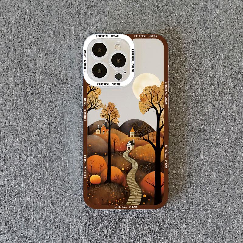 Leaves Autumn Forest House Clear Phone Case for iPhone 12 13 11 14 15 Plus Pro Max X XS XR 7 8 SE 2020 Transparent Phone Cover