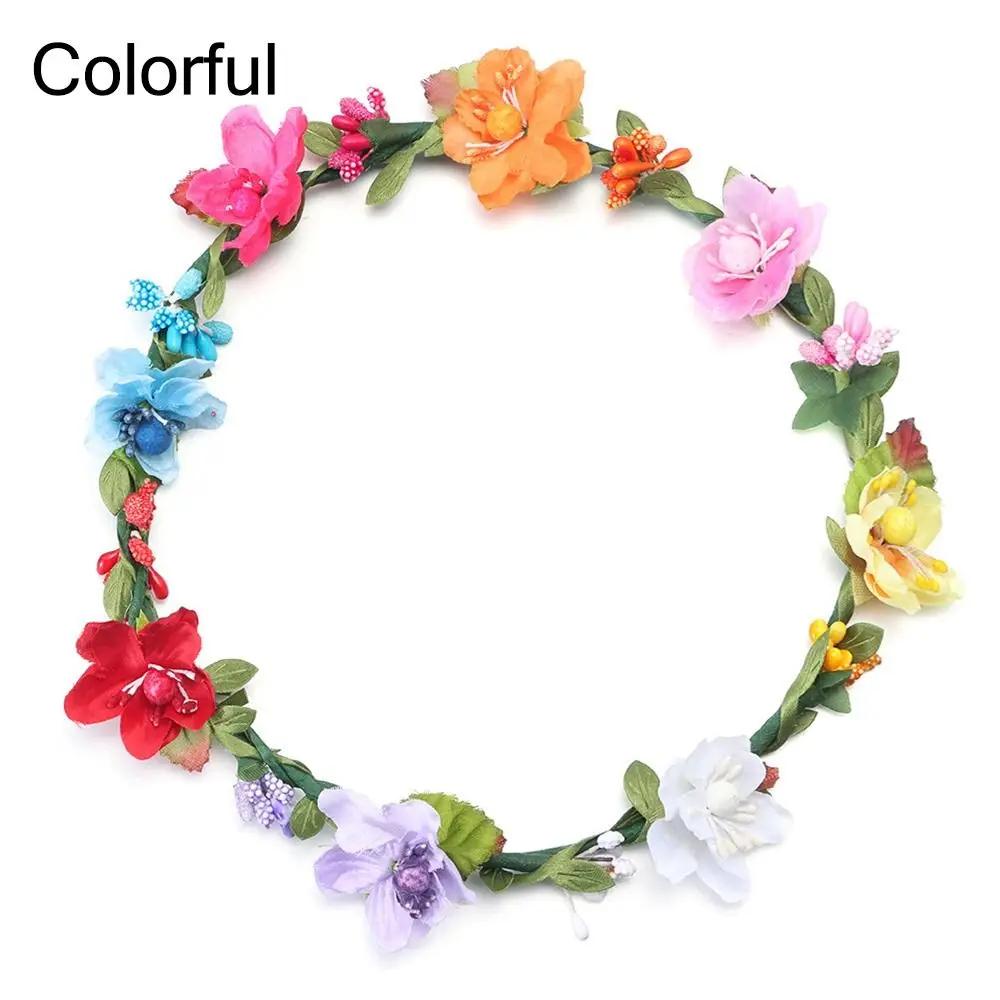 

Fashion Flower Crown Spring Bohemia Flower Crown Women Headbands Adjustable Ribbon Girls Floral Wreath Bridal Halo Headpiece