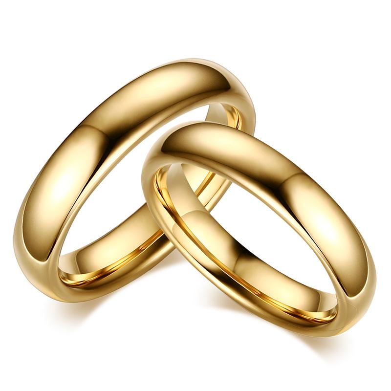 Smooth Stainless Steel Couple Rings Gold Color Simple 4MM Women Men Lovers Wedding Jewelry Engagement Gifts Personalized