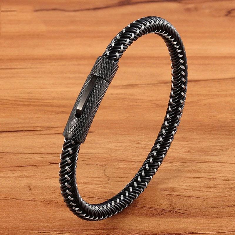Fashion Charm Jewelry Stainless Steel Men Leather Rope Bracelets Simple Style Leather Bracelets for Male Christmas Gifts Sale