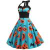 Women Casual Fashion Sleeveless V-neck Button Printed Halloween Dress