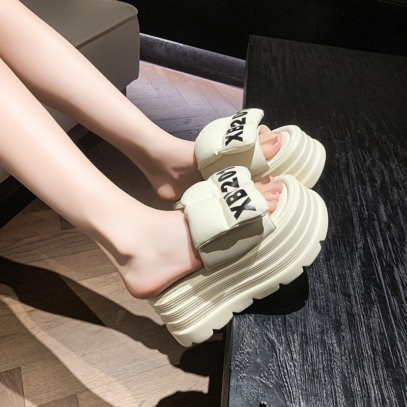 Fashion 8CM Slippers Women Fashion Platform Wedges Ladies Shoes High Chunky Slides Woman 2025 Summer Outdoor Beach Shoes Flat Sandals