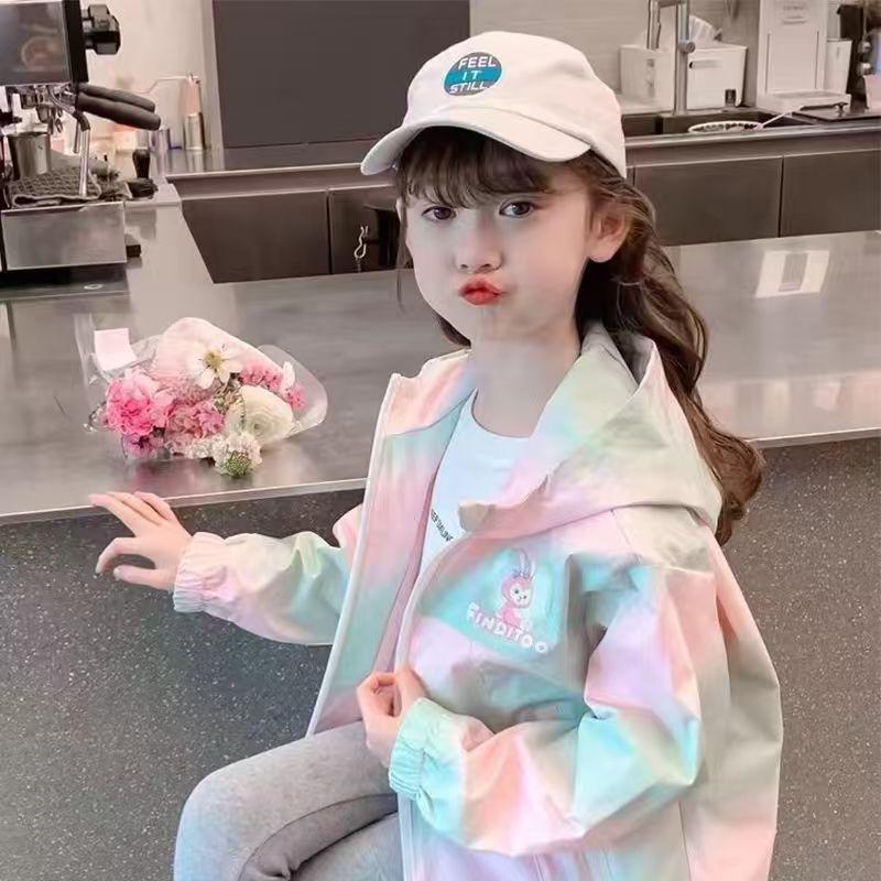 Girls  Cartoon Hooded Windbreaker Jacket for Spring & Autumn - Stylish Outerwear for Middle & Big Kids Size 160