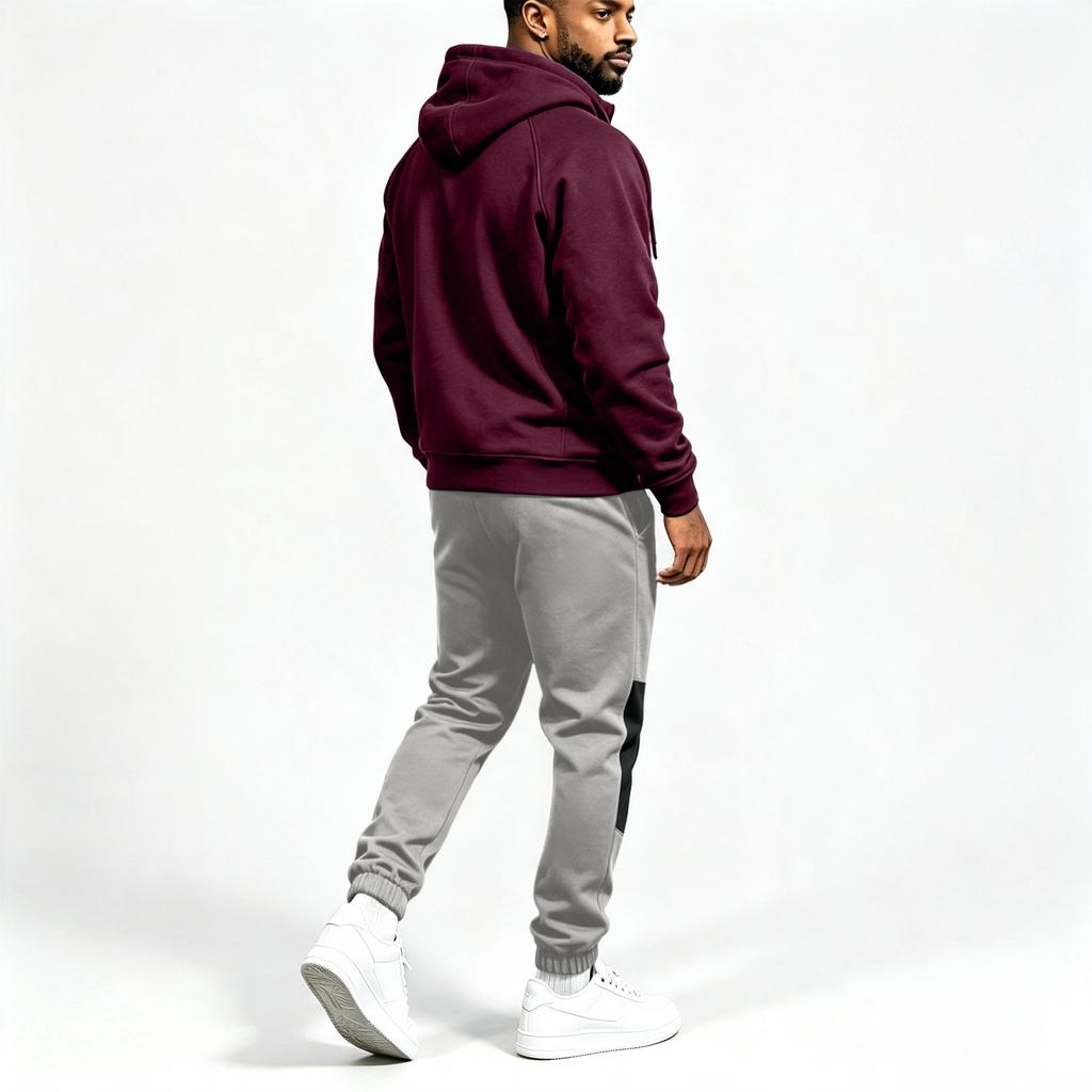 Men's Multi-Pocket Zip-Up Hoodie and Black Casual Pants 2 Piece Athletic Set