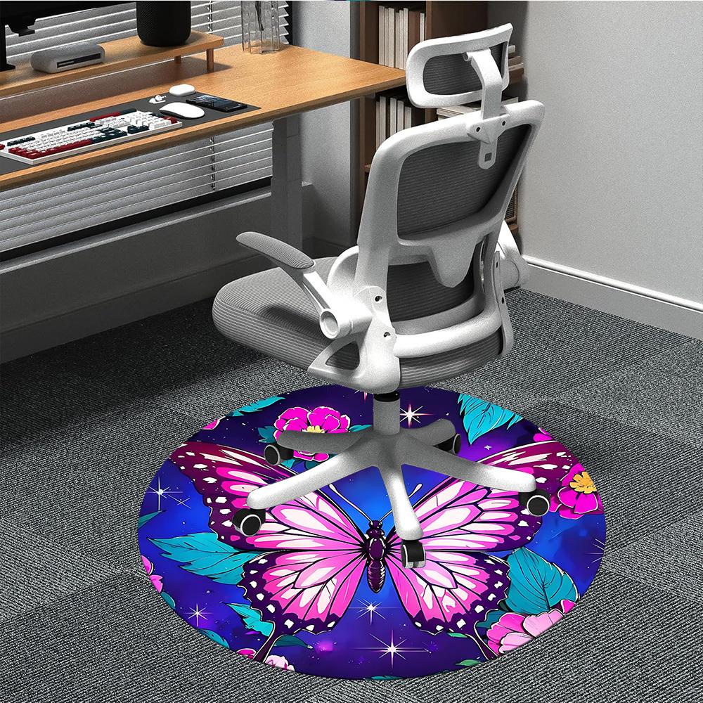 

1PC Butterfly Flowers Office Round Area Rug, Indoor Mat Suitable ForOffice, Under Office Chairs Bedroom Living Room Home Decor, Room Deco, D018 80cm by 80cm