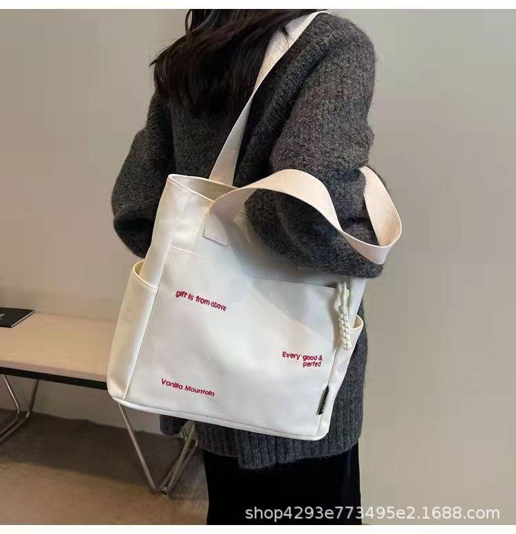 New Women's Canvas Tote Bag Ins Versatile Large Capacity Shoulder Handbag Student School Book Bag Daily Commute Casual Reusable Cloth Bag
