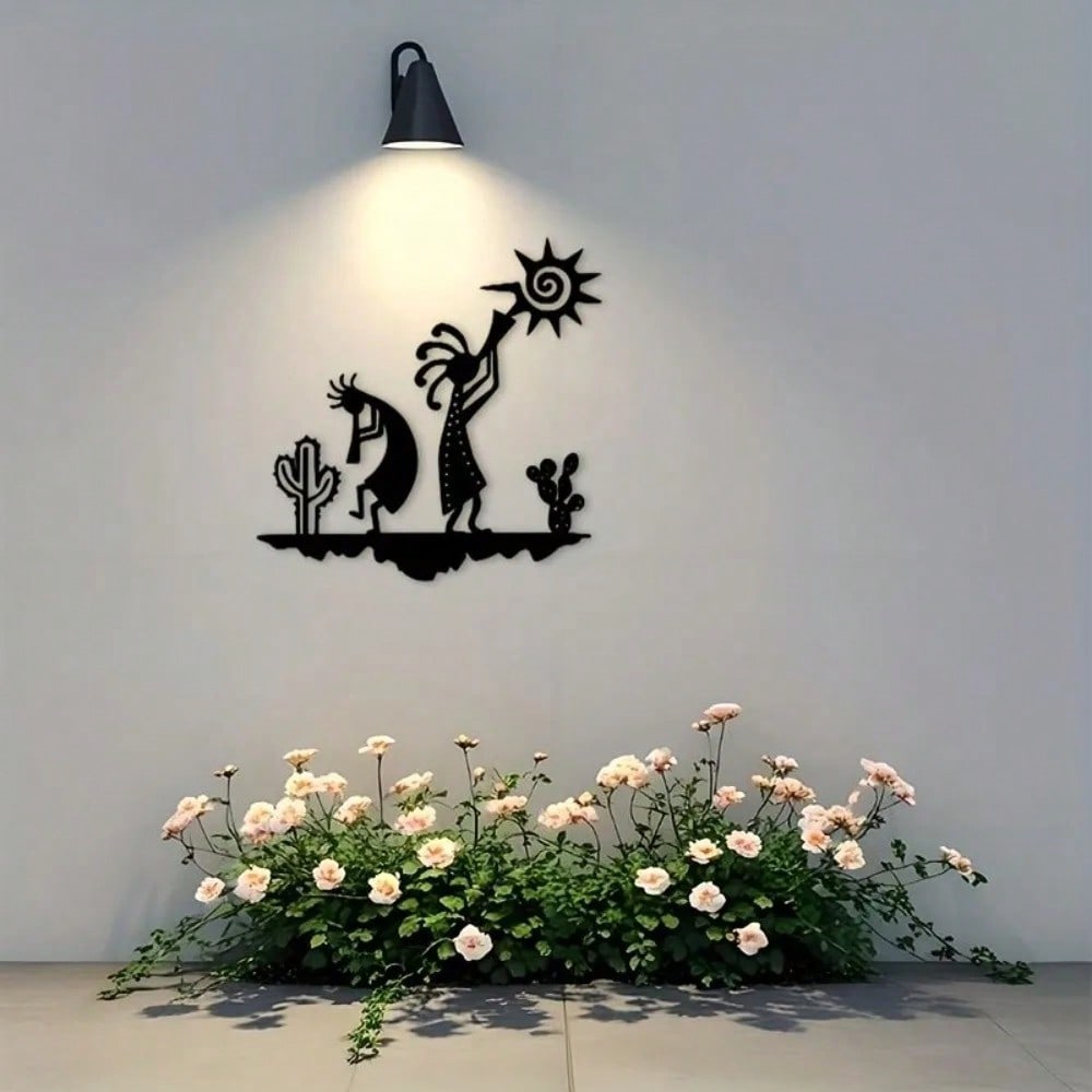 Metal Kokopelli Wall Art Black Flute Player Silhouette Decor for Home Garden Patio