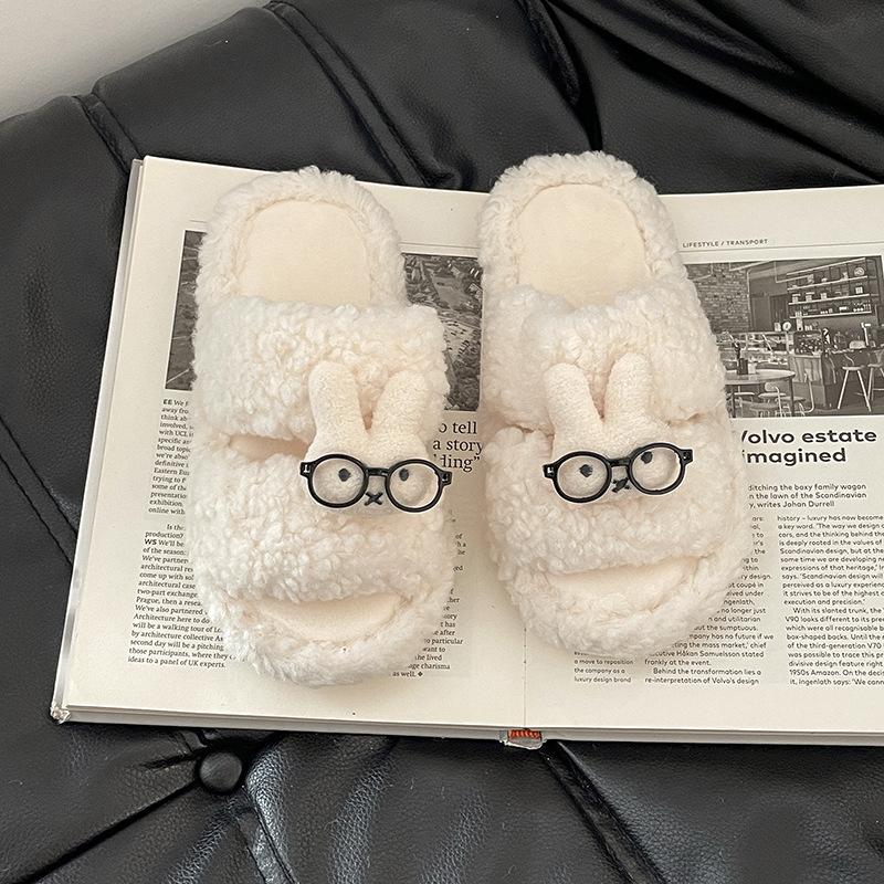 

Милые мультяшные глаза кролик толстая подошва однословные пушистые туфли сезон модные ретро повседневные однотонные для девочек хлопковые тапочки 40-41 белый