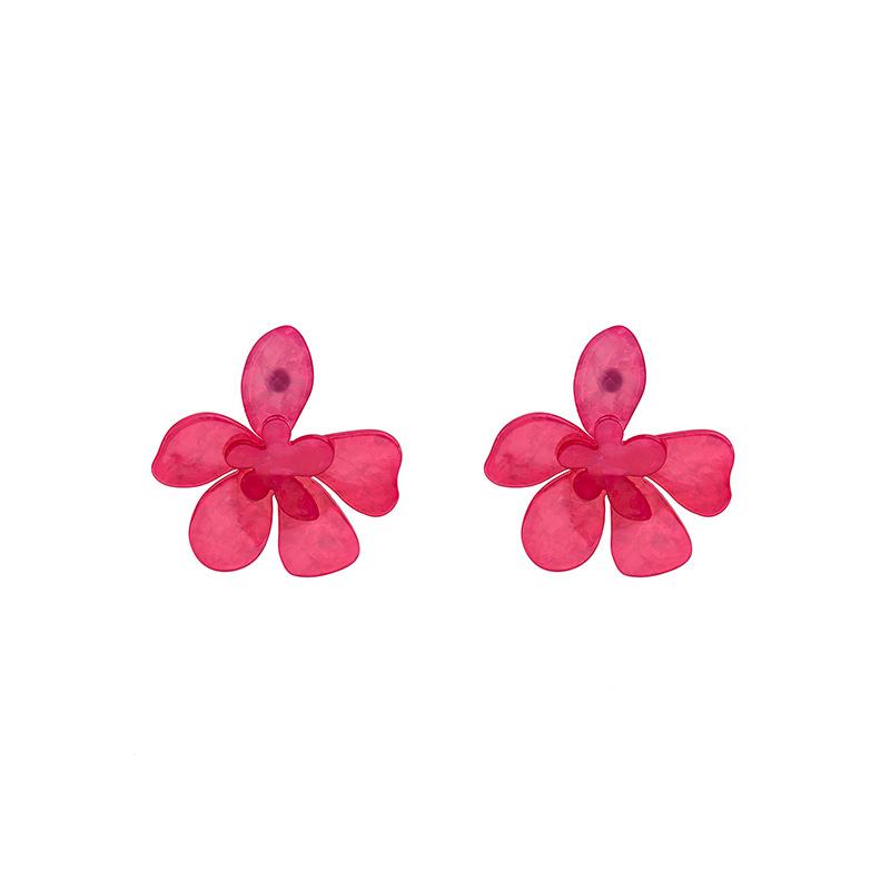 Multi-Colored Flower Earrings, Exaggerated Personality Five-Petal Flower Resin Earrings, High-End Design Floral Stud Earrings For Women
