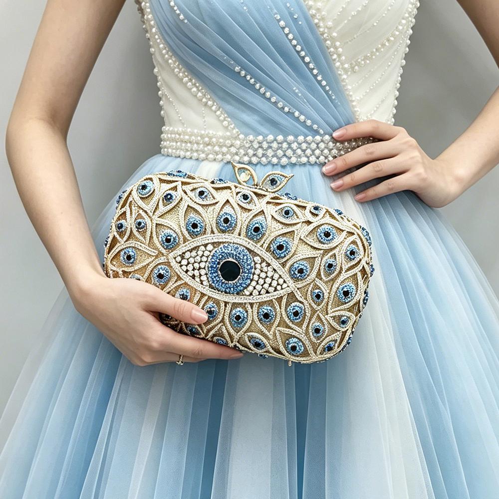 WHTUOHENG Crystal Evening Clutches Bags Multicolored Diamond Gold Metal Bag Hollow Out Luxury Designer Handbags Lady Girl Dinner