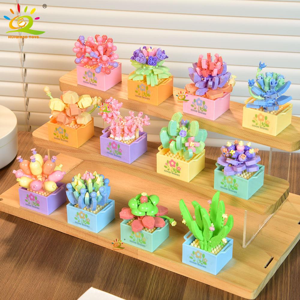 MOC Blume Sukkulente Topfpflanze Modellbaustein DIY Ewiger Strauß Zuhause Schreibtisch Pflanzen Dekoration Ziegel Mädchen Geschenk Kinderspielzeug