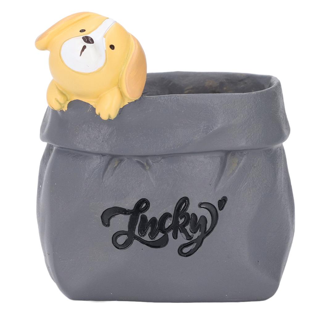 Pen Pencil Holder Desktop Ornament Resin Cute Animal In Grocery Bag Small Succulent Planter for
