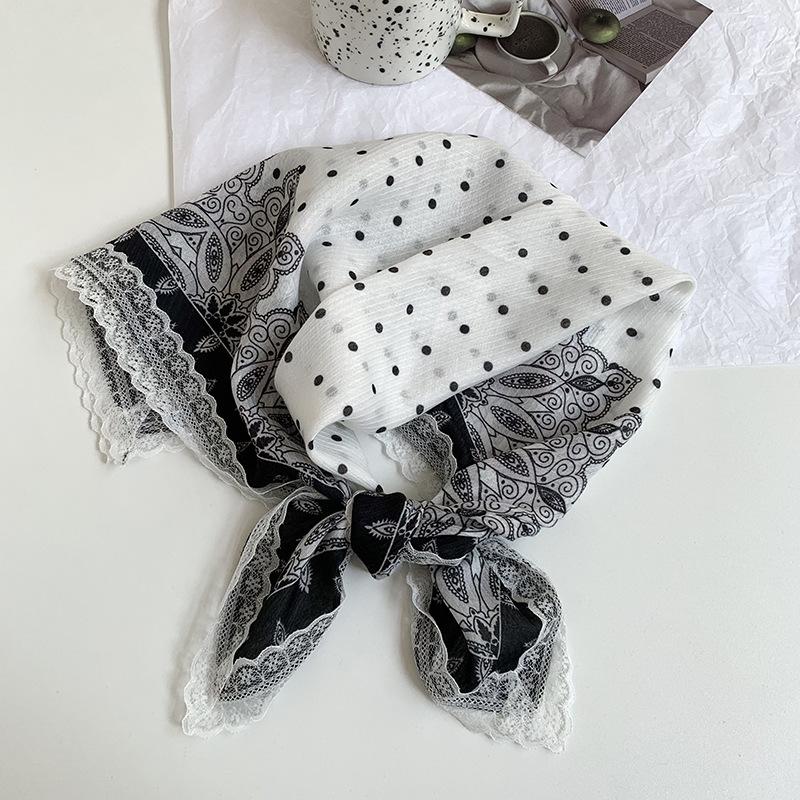 Silk Scarf Neck Small Square Scarf Lace Striped Cashew Nut Silk Scarf Spring and Summer Light Headscarf Headband Decorative Scarf