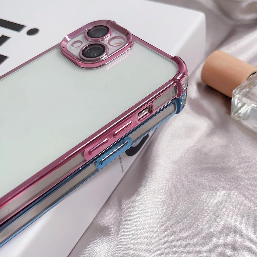 For iPhone 13 TPU Case Electroplated Edge Phone Cover with PVC Lens Film