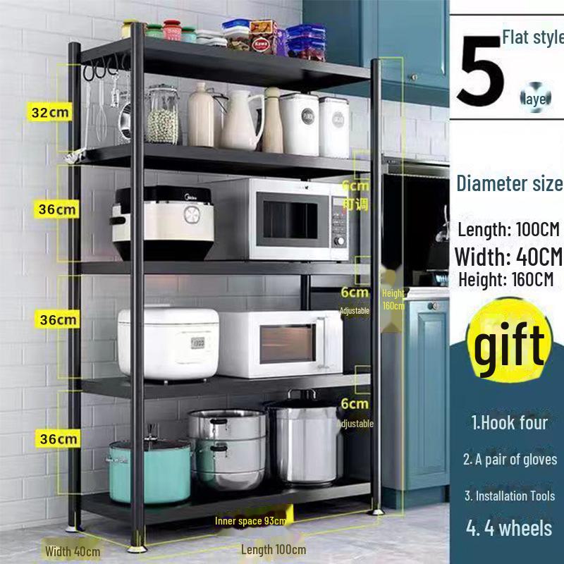 Multi-Layer Kitchen Floor Rack: Multi-Function Microwave and Cookware Storage (Non-Stainless Steel)
