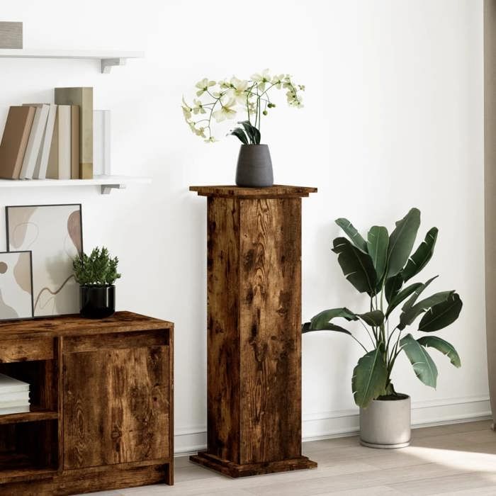 VidaXL Pedestal with Storage Smoked Oak 31x30x90 Cm Engineered Wood, Display Case, Display Stand, Presentation Shelf, Stand 854611