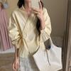 2025 French Fashion Long Sleeve Irregular Lace Tie Waist Slimming Solid Top