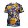 Bagger 3D-Druck T-Shirt für Herren Maschinenführer Streifen Kurzarm Atmungsaktiv Locker T-Shirts Outdoor Sommer Arbeitskleidung