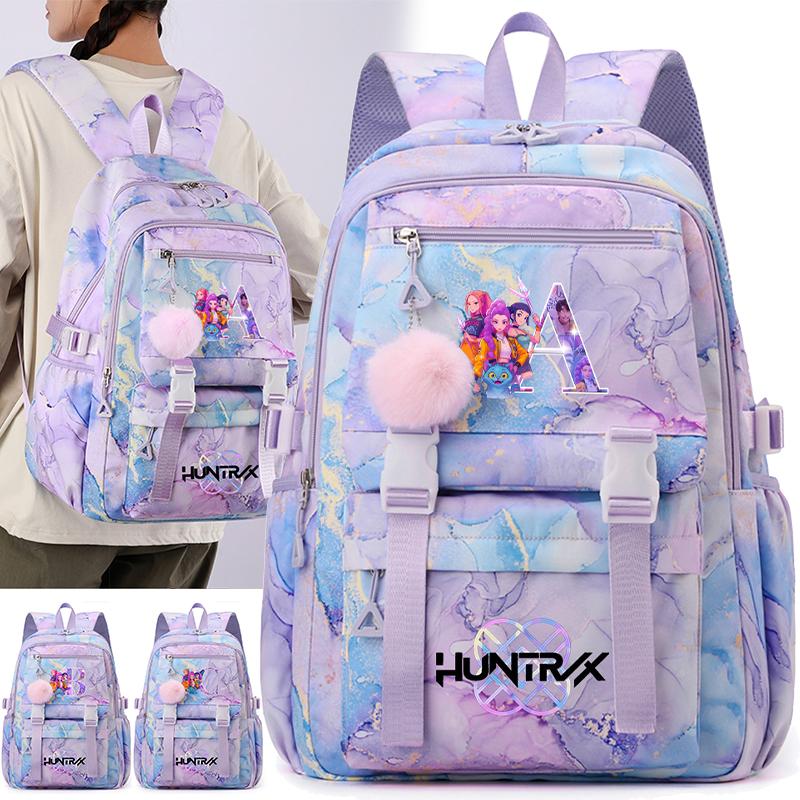 Cute Cartoon 26 English Letters Printed Backpack Schoolbag for Teenager Student Girl Boy Bookbag Large Capacity Waterproof Travel Bag Mochila