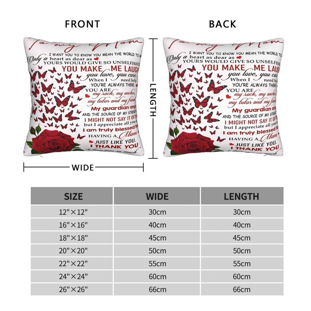 Mother's Day Rose Square Pillow Case Letter From Daughter Cushion Cover Fashion Polyester Decor Pillowcase for Bed 45*45cm