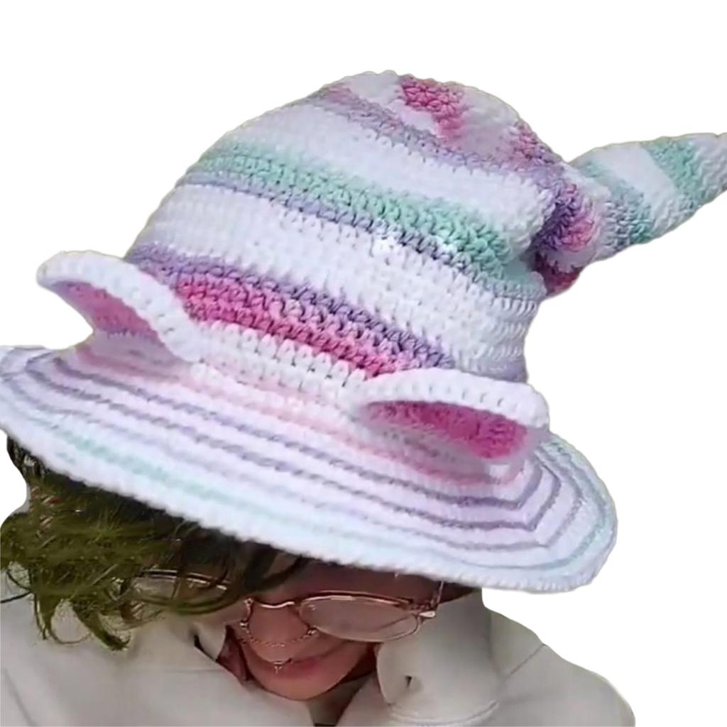 Knitting Witch Hat Costume for Women Men Teenagers for Party Decorations Crocheted Wizard Cap