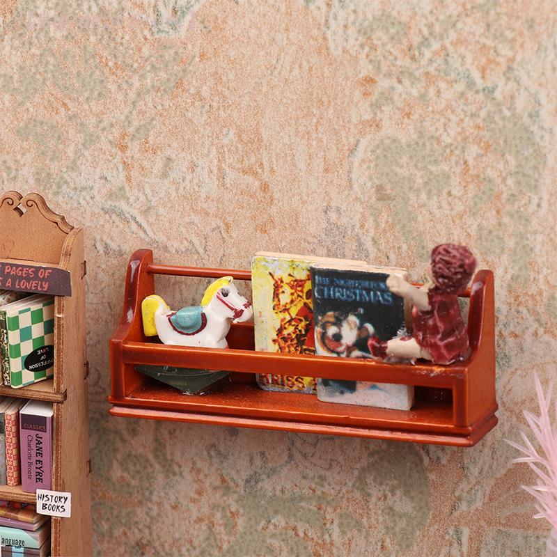1/12 Dollhouse Micro Scene Ornaments, Mini Newspaper Rack & Wall Cabinet Bookcase, Doll Home Furniture Decor Toy