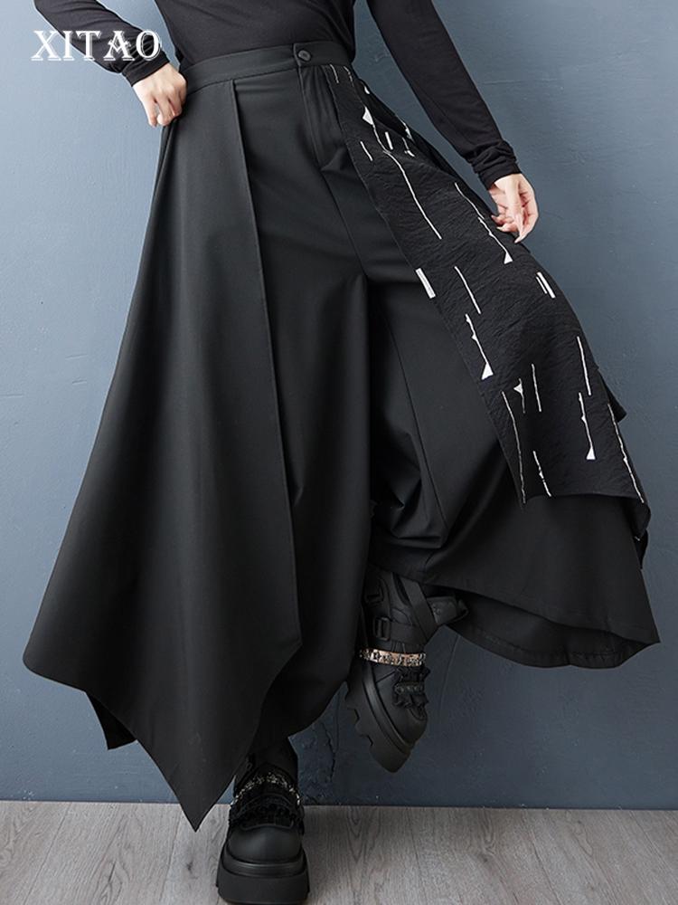 XITAO Patchwork Print Irregular Female Pants Trousers GJ1245