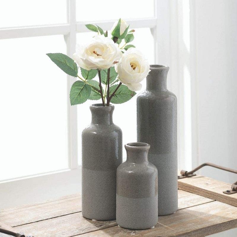 Set of 3 Ceramic Modern Vase Modern Farmhouses Ideal Shelf Decor Table Decor Bookshelf Rustic Home Decor темно-серого