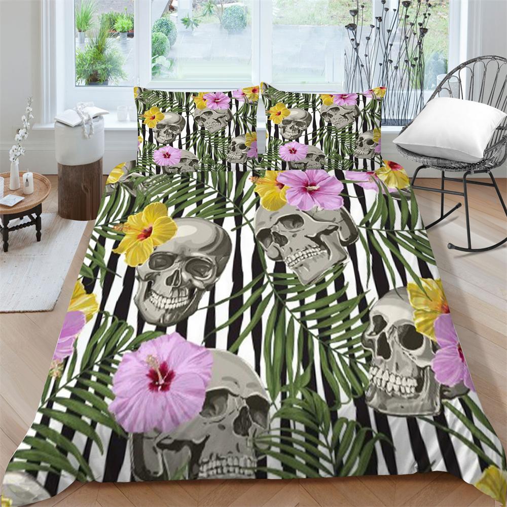 3D Skull Print Bed Suit Bedding Quilt Cover Home Bedclothes Kids Gift Microfiber Comforter Breathable Duvet Cover