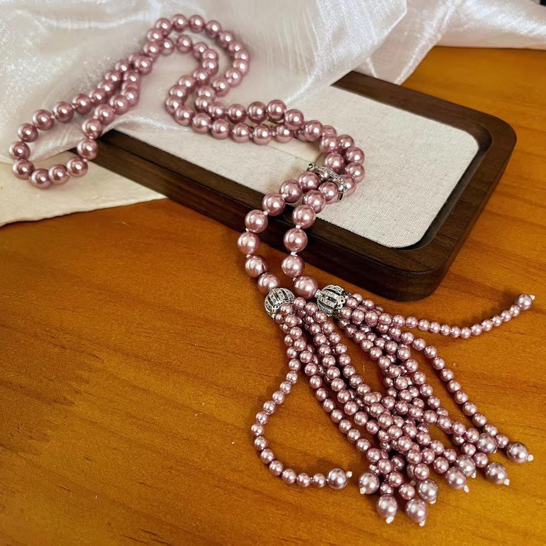 

Retro Natural Beads Fringed Long Sweater Chain Necklace Long Chain Niche Versatile Beads