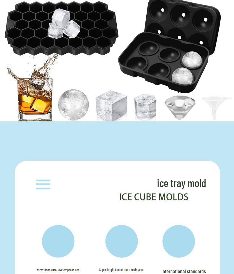 Diamond & Round Ice Cube Tray Set: 37-Grid Honeycomb and 6-Hole Sphere Mold