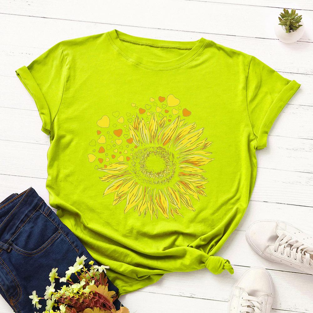 Cotton T-Shirt Short Sleeve Round Neck Women 2d Print Tops