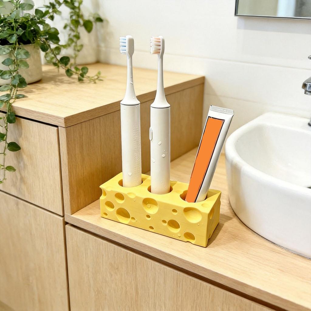 3D Printed Toothbrush Holder with Multiple Slots Cheese Hole Design Durable Bathroom Organizer for Toothbrush Storage and Drying