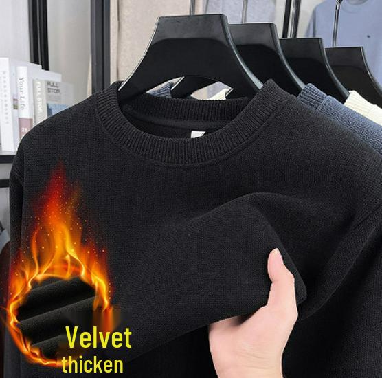 Men s Plus Velvet Thickened Fleece Sweatshirt - Round Neck, Casual, Solid Color, Autumn/Winter Sweater L
