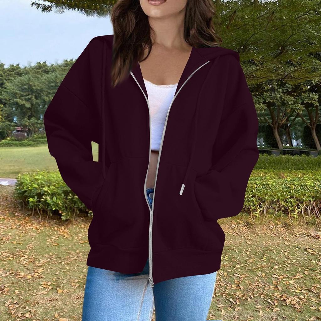 Women's Fashion Casual Long Sleeve Solid Color Hooded Sweatshirt Tops