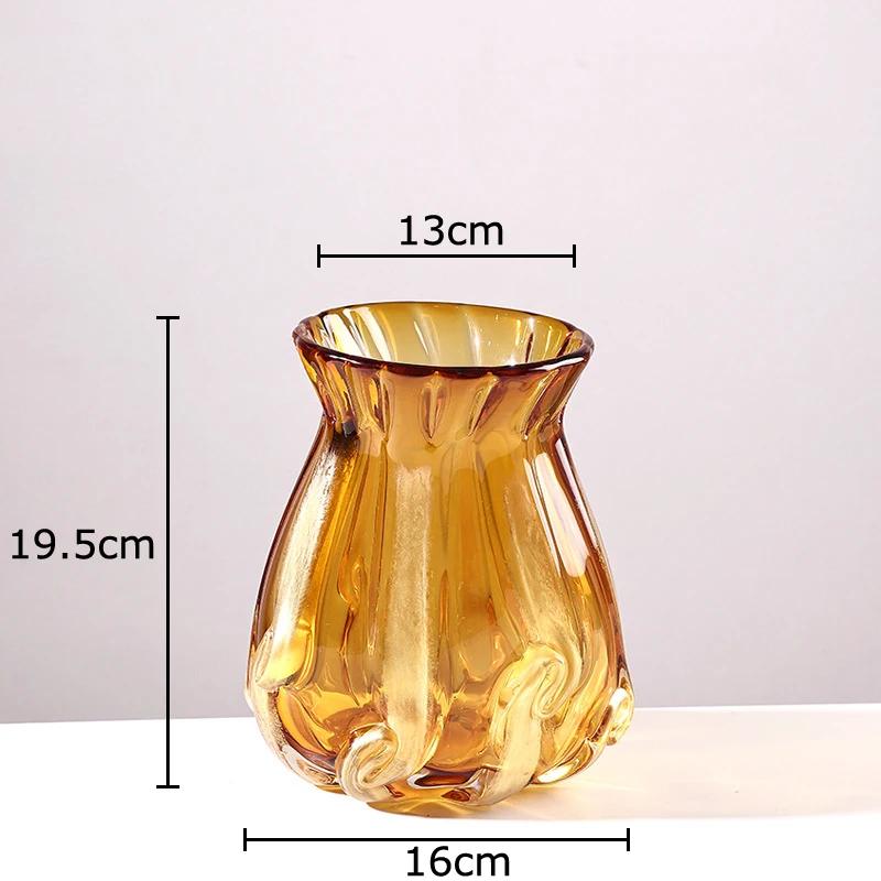 

Креативная ваза из стекла янтарного цвета, гидропонные горшки для растений, украшение стола, цветочная композиция, цветочные вазы, эстетический декор комнаты