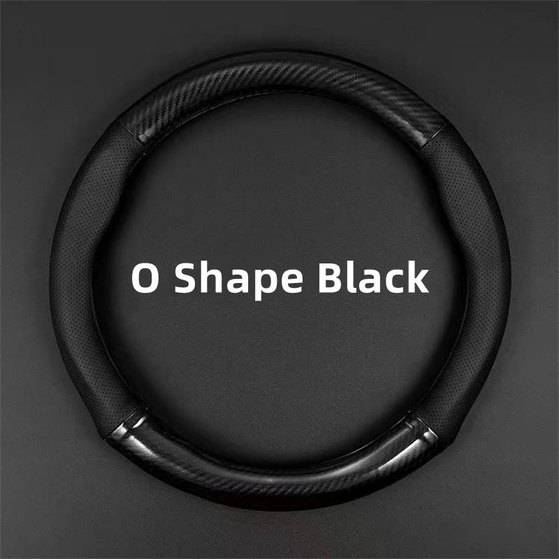 

New Universal Car Steering Wheel Cover Carbon Fiber Leather Three-dimensional Anti Slip Timple And Fashionable Car Accessories O Shape Black