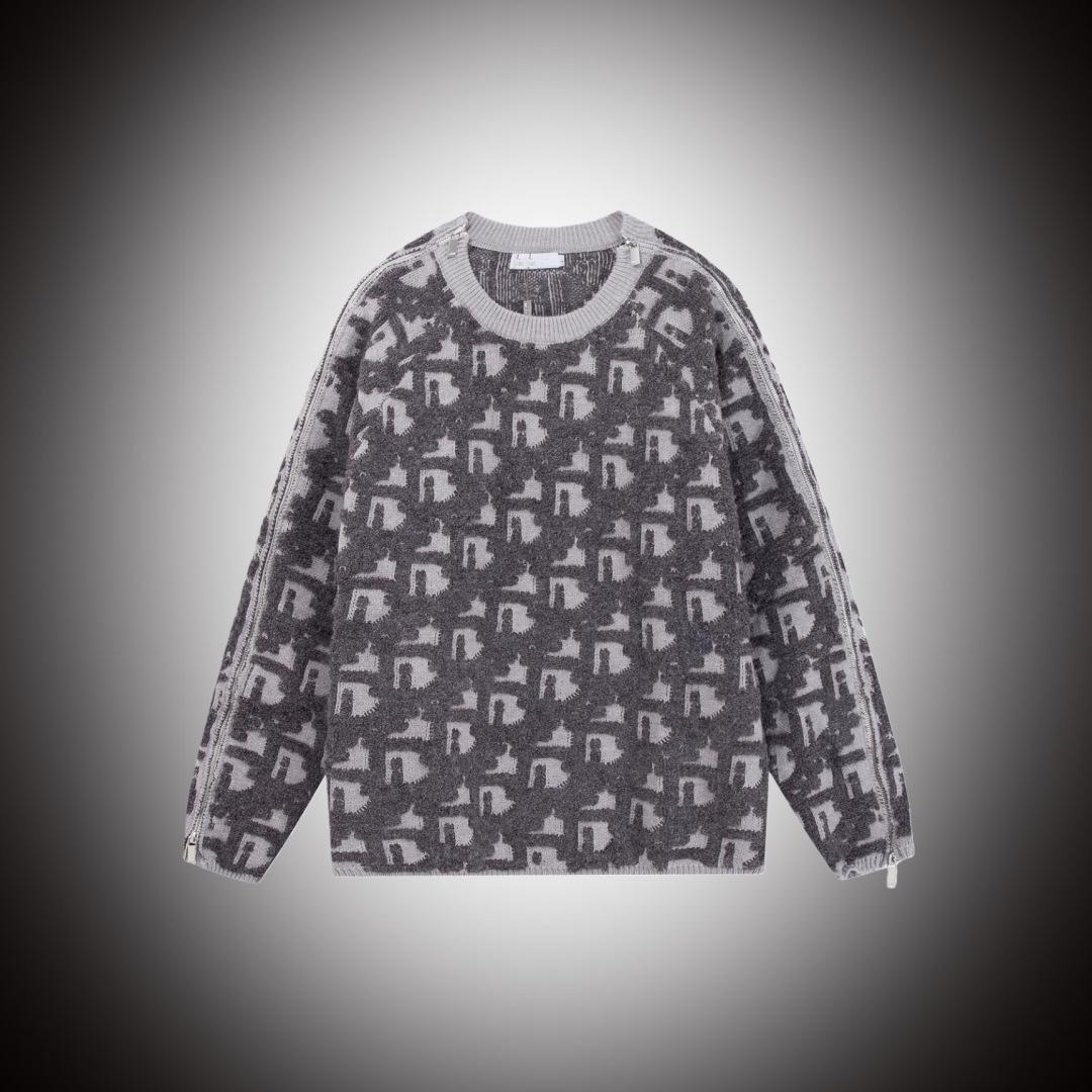 

Унисекс свитер D Brand с круглым вырезом, 3D жаккардовый, с молнией на рукаве M серый