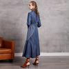 Johnature Women Denim Dresses Autumn Button Turn-down Collar Female Vintage Dress