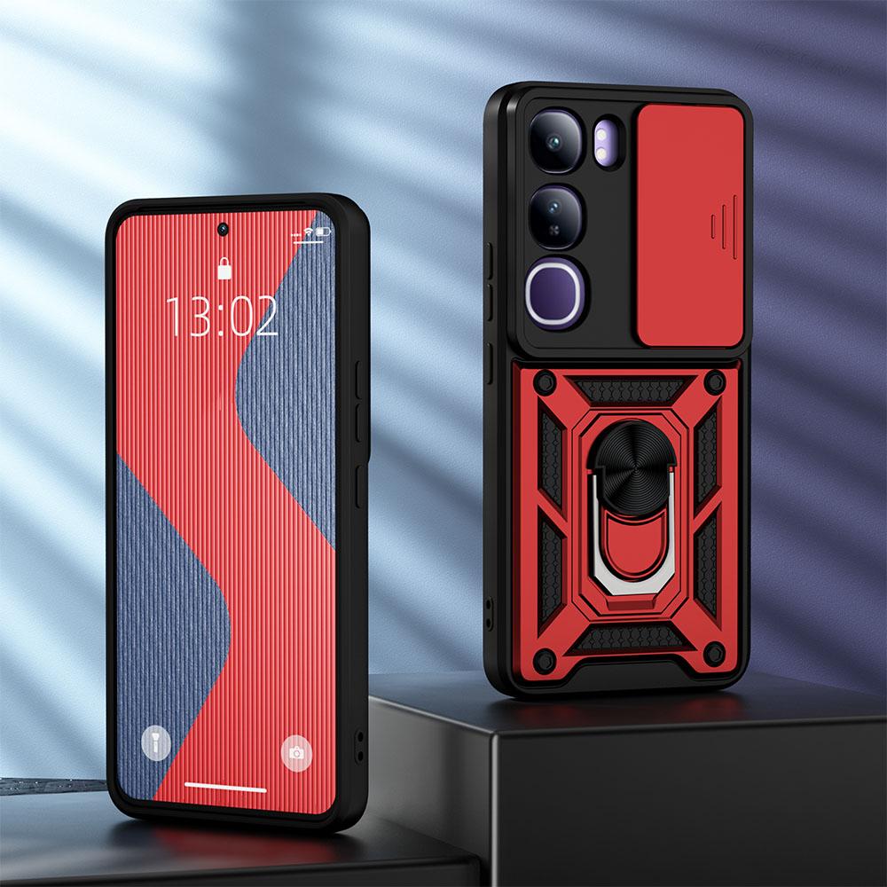 

Ударопрочный чехол KEYSION для VIVO V40 SE 80W V40 Lite Slide Camera Защитное кольцо Подставка для телефона Задняя крышка для VIVO Y200 5G Y19S for VIVO V40 Lite красный