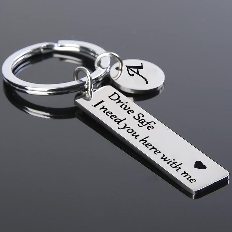 Custom Drive Safe Keychain A-Z 26 Initials Chain Men Women Engraved Stainless Steel Keychain Birthday Father's Day Keyring Gift
