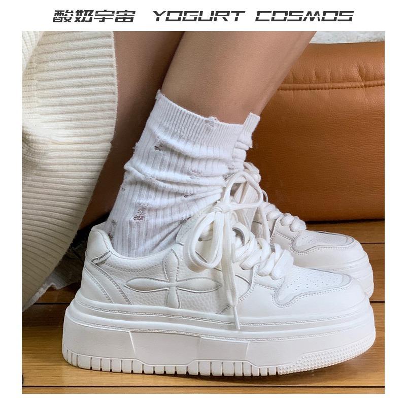 Cowhide version~ inner height-increasing white shoes for women's spring and autumn new thick-soled versatile height-increasing casual sports shoes
