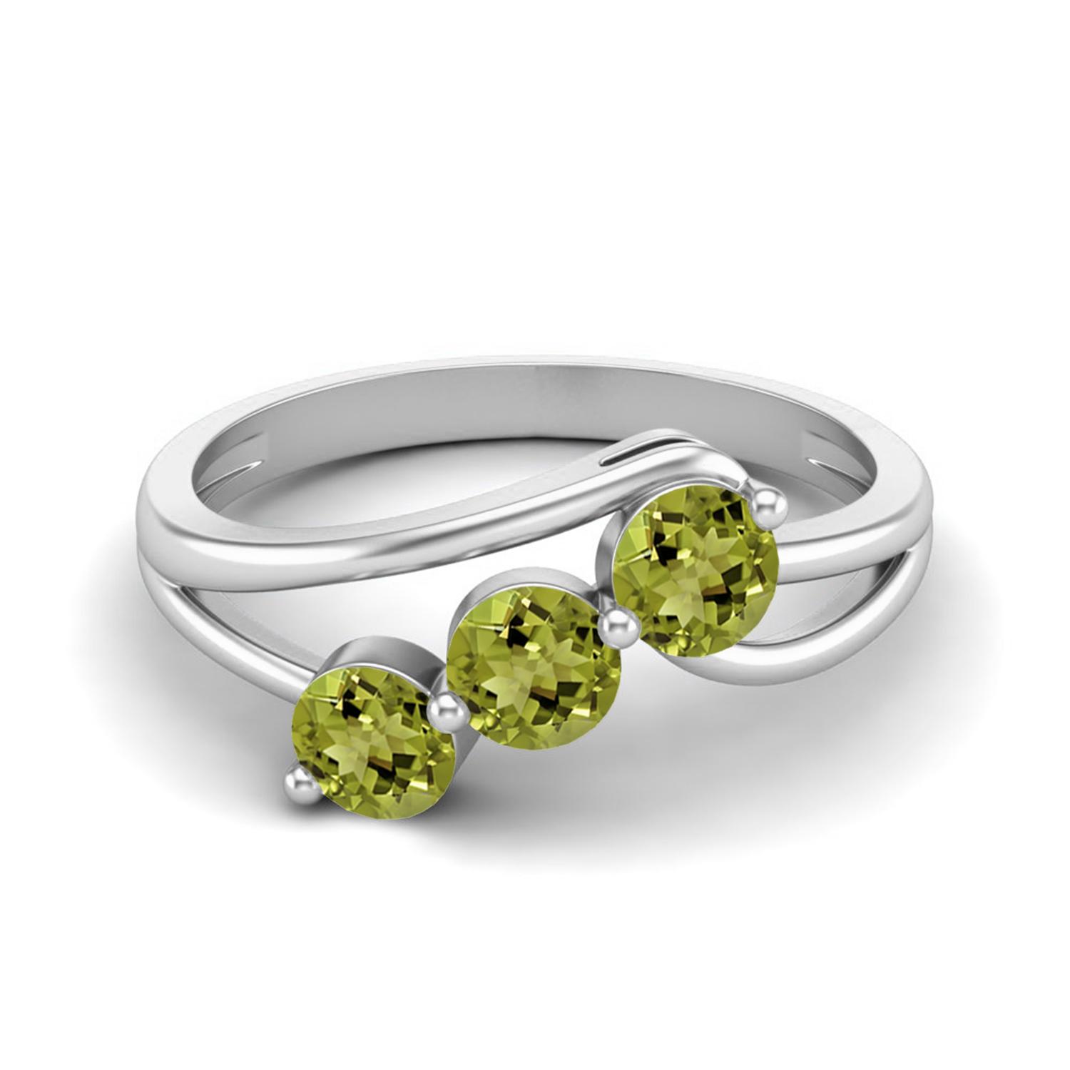 1.5 Ctw Round Shape Peridot 925 Sterling Silver Three Stone Women Engagement Ring 8 белый