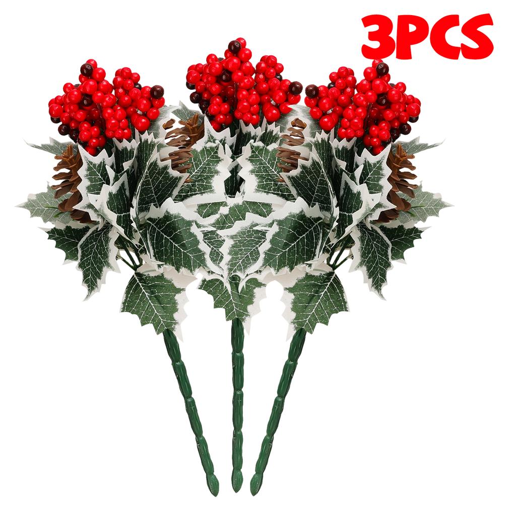 10/1Pcs Artificial Red Berry Pine Needle Stem Artificial Pine Cone Fake Flower Branch Diy Home Christmas Party Wedding Decor