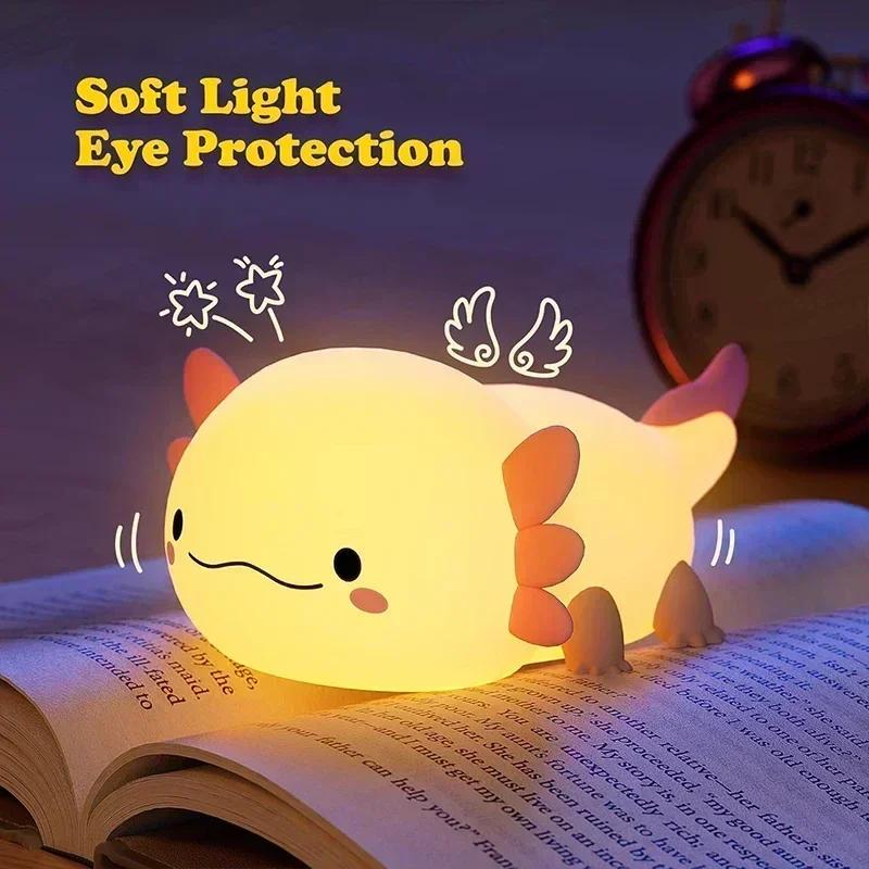Axolotl Night Light Silicone Nursery Sleeping Touch Control Nightlights USB Rechargeable Table Lamp for Child