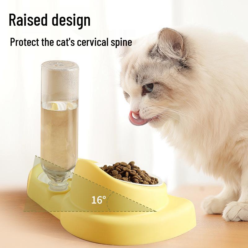 Pet Double Ceramic Bowl: Integrated Water & Food Anti-Tip Feeder for Cats and Dogs