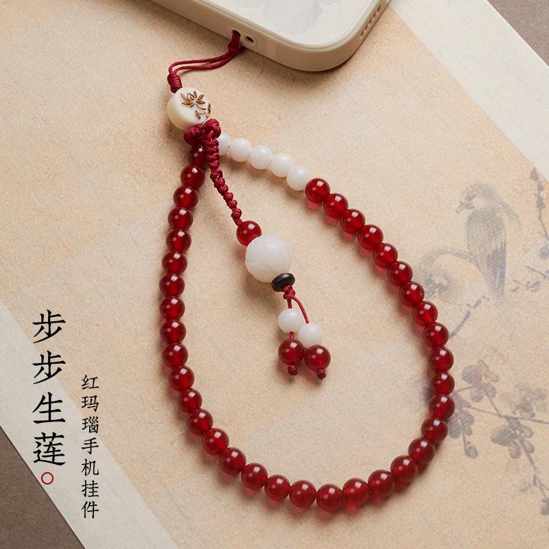 Catena per telefono in agata rossa, design a serpente rosso per donna, nuovo stile cinese, catena da mano in cristallo rosso di alta gamma