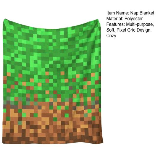Pixel Grid Miners Kids Flannel Blanket, Geometric Grid Patchwork Pixelated Bed Blanket, Cartoon Gamepad Video Games Girls Boys Sofa Decor, Brown Green