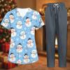 Women's Uniform Set with Short Sleeve Christmas Print Top and Pants, Two-Piece Caregiver